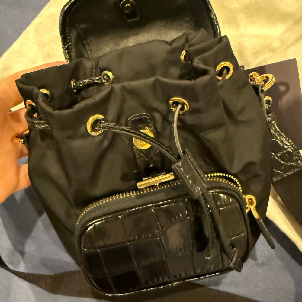 Prada nylon and croc embossed backpack shoulder bag. - Picture 9 of 15